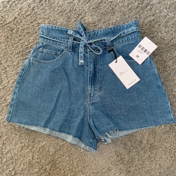 high waisted denim tie shorts